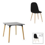 Комплет трпезариски маси од 3 парчиња Натали-Бела мадф во црна-природна боја 80x80x76 см