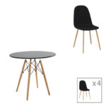 Dining table set of 5 pieces Julita-Bella mdf in black-natural color D80x73cm