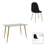 Dining table set of 5 pieces Chloe-Bella 8mm glass- natural color leg 120x70x75cm