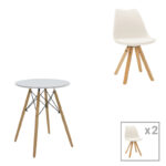 Комплет трпезариски маси Julita-Caron од 5 бели медијапан - ногарки во природна боја Φ60x73 см