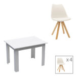 Dining table Manka-Caron set of 5 pieces in white 110x80x77cm