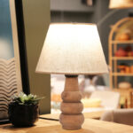 Cabini table lamp beech wood and fabric in cream color 22x22x30cm - Image 2