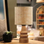 Table lamp Salpe beech wood and pe rattan in natural color D15x32cm - Image 2