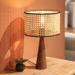 Table lamp Retroa beech wood and pe rattan in natural color D24x38cm - Image 2