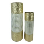Tripo Inart decorative vase set of 2 metal in gold and white shade