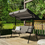 Globo Pakoworld swing chair black metal frame with anthracite-colored fabric 170x110x153 cm - Image 2