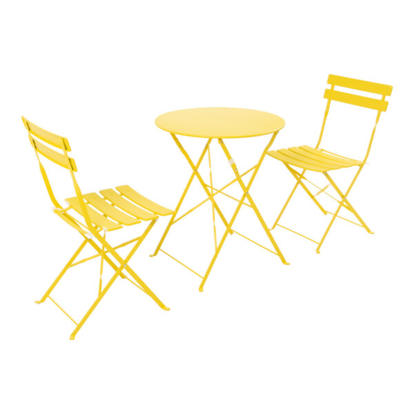 Bistro 3 pcs metal folding dining table in yellow shade D60x71cm