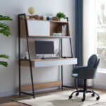 Jersey melamine work desk in natural-white shade and anthracite metal 124x54x171cm - Слика 2