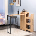 Winely melamine bar table in natural shade and black metal 122x44.5x108cm - Image 2