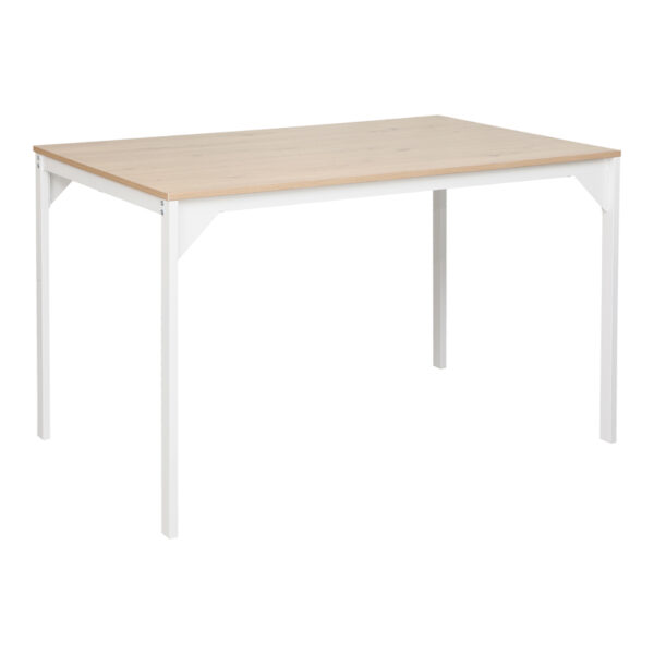 Chan melamine table in oak shade with white metal leg 120x75x75cm