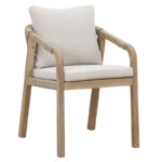 Malibu dining table 5 pcs solid acacia wood-beige fabric - Слика 3