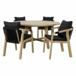 Dining table Spice 5pcs solid acacia wood-black fabric