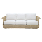 Three-seater sofa Gogi aluminum-synthetic wicker in natural color-beige fabric 225x83x73cm - Image 2