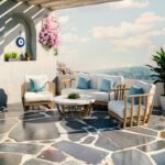 4pc Eron living room set solid eucalyptus wood-beige fabric - Слика 2