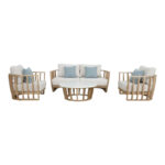 4 парчиња гарнитура за дневна соба Eron од цврсто дрво еукалиптус-беж ткаенина