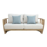 4pc Eron living room set solid eucalyptus wood-beige fabric - Слика 4