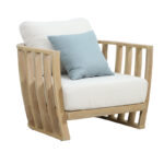 4pc Eron living room set solid eucalyptus wood-beige fabric - Слика 5