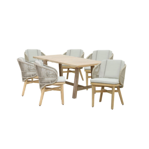Dining table Malibu-Farem 7pcs solid wood acacia-eucalyptus-beige fabric