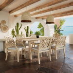 Dining table Malibu-Bolen 7pcs solid acacia wood-beige fabric - Image 2