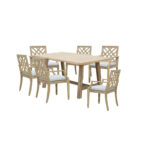 Dining table Malibu-Bolen 7pcs solid acacia wood-beige fabric