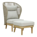 Nicholas 2pc living room set, solid eucalyptus wood and beige fabric
