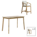 Dining room Bravo-Luciana set of 5 solid acacia wood and beige fabric 130x70x90cm
