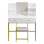 Dressing table-mirror with stool Excellence white melamine-gold metal 90x40x120cm - Image 2