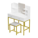 Dressing table-mirror with stool Excellence white melamine-gold metal 90x40x120cm - Image 3