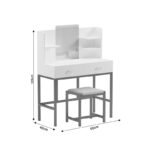 Dressing table-mirror with stool Excellence white melamine-gold metal 90x40x120cm - Image 6