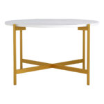 Coffee table Aisle white marble melamine-gold metal D80x45cm - Image 2