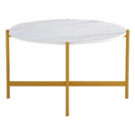 Coffee table Aisle white marble melamine-gold metal D80x45cm - Image 3