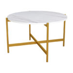 Coffee table Aisle white marble melamine-gold metal D80x45cm - Image 4