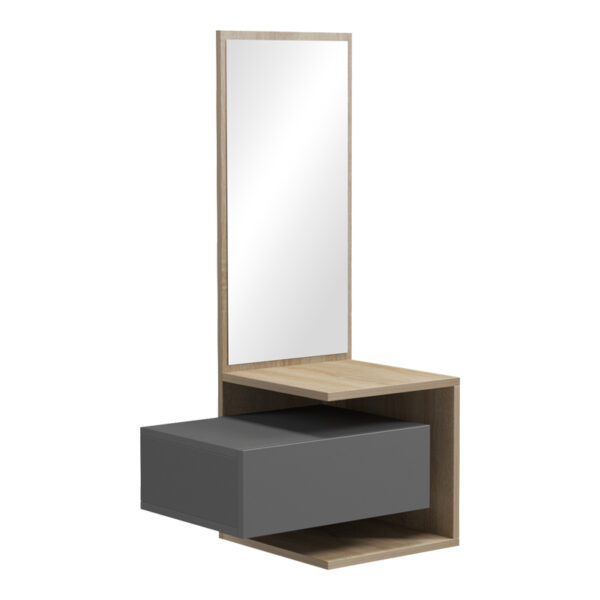 Kendi Entryway Furniture by Pakoworld, wall-mounted with mirror, in anthracite-sonoma finish 49.1x31.3x90 cm