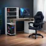 Ofiice desk with a bookshelf and a cabinet Meza in sonoma-white color 146.3x55x128.8cm - Слика 2