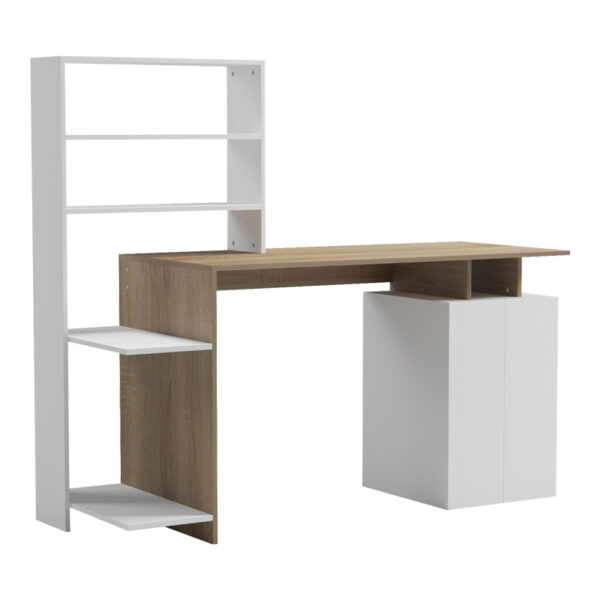Ofiice desk with a bookshelf and a cabinet Meza in sonoma-white color 146.3x55x128.8cm