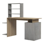 Ofiice desk with a bookshelf and a cabinet Meza in sonoma-grey cement color 146.3x55x128.8cm - Слика 3