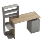 Ofiice desk with a bookshelf and a cabinet Meza in sonoma-grey cement color 146.3x55x128.8cm - Слика 4