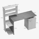 Ofiice desk with a bookshelf and a cabinet Meza in sonoma-grey cement color 146.3x55x128.8cm - Слика 6