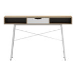 Office desk Komo in sonoma-white color with white metallic legs 120x48x76cm - Image 2