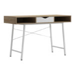 Office desk Komo in sonoma-white color with white metallic legs 120x48x76cm
