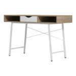 Office desk Komo in sonoma-white color with white metallic legs 120x48x76cm - Image 3