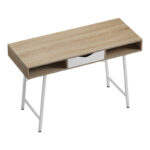 Office desk Komo in sonoma-white color with white metallic legs 120x48x76cm - Image 4