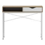 Office desk Kama in sonoma-white color with white metallic legs 95x48x76cm - Слика 2