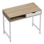Office desk Kama in sonoma-white color with white metallic legs 95x48x76cm - Слика 4