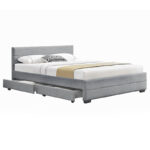 Double bed Antigone fabric light grey with storage 160x200cm - Слика 2