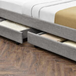 Double bed Antigone fabric light grey with storage 160x200cm - Слика 5