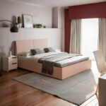 Double bed Violaine fabric beige with storage 160x200cm - Слика 2