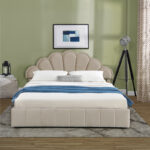 Double bed Wardie velvet beige with storage 160x200cm - Слика 3