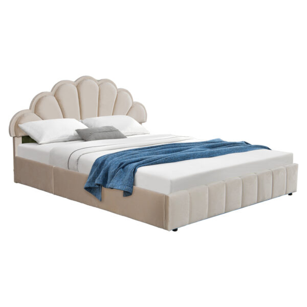 Double bed Wardie velvet beige with storage 160x200cm