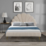 Double bed Felas velvet beige 160x200cm - Image 2